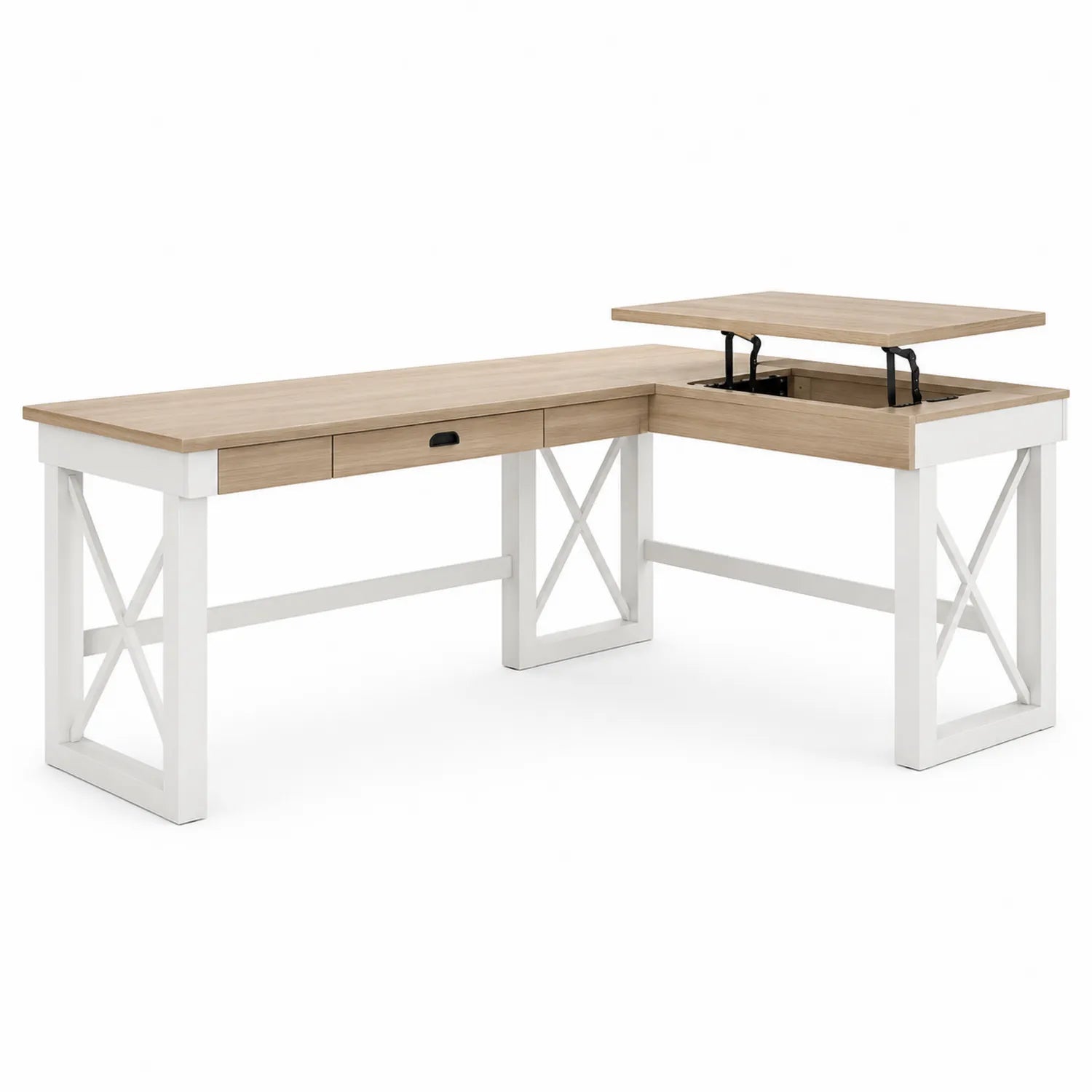 Scrivania ad Angolo con Altezza Regolabile in MDF e Metallo 146 x 150 x 76 cm