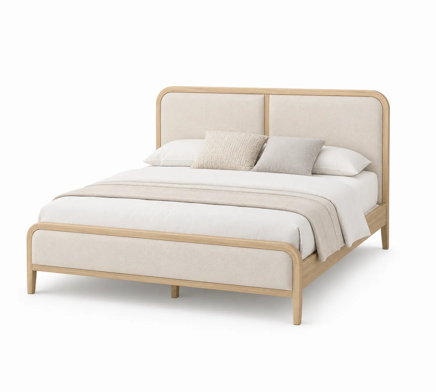 Letto matrimoniale in legno con testiera e pediera imbottite