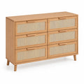 Cassettiera in legno massello con 6 cassetti frontali in rattan