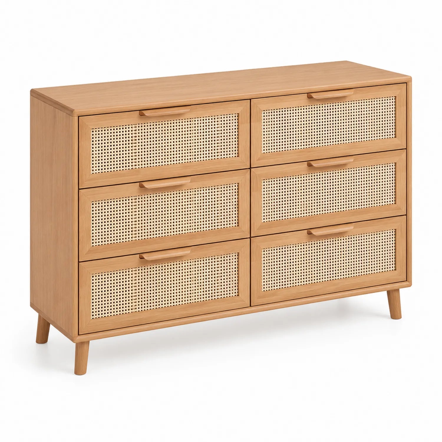 Cassettiera in legno massello con 6 cassetti frontali in rattan