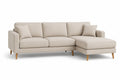 Divano angolare beige in tessuto con gambe in legno massello