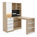 Scrivania angolare in legno con scaffali e cassetti