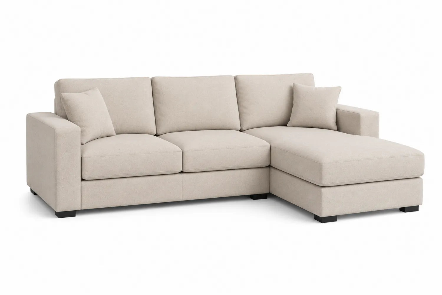 Divano Angolare con Chaise Longue in Tessuto Beige