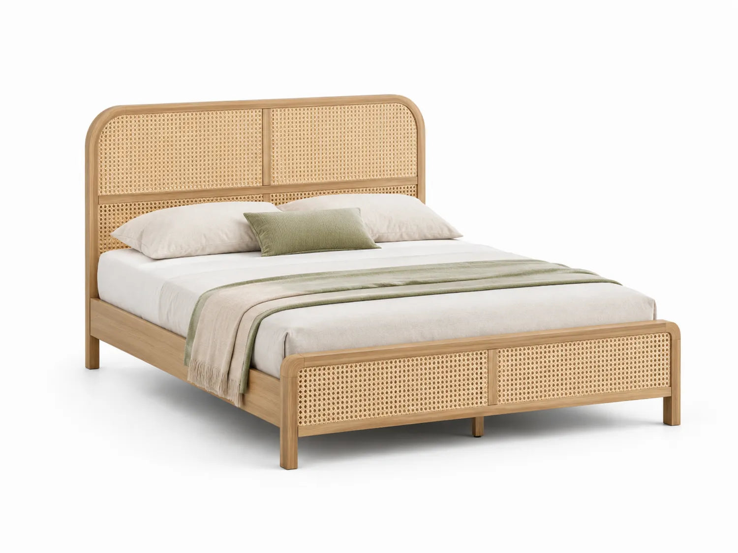 Letto Matrimoniale in Legno e Rattan 200x160 cm