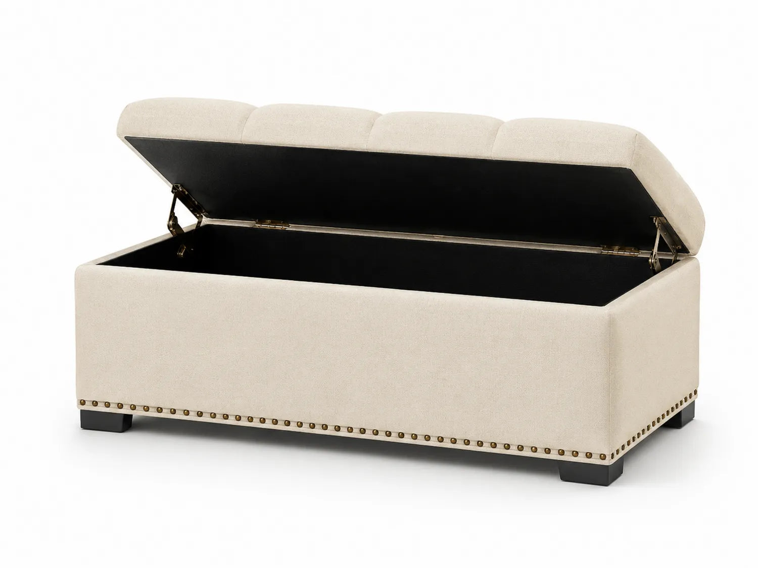 Panca Contenitore in Tessuto Beige con Coperchio Apribile