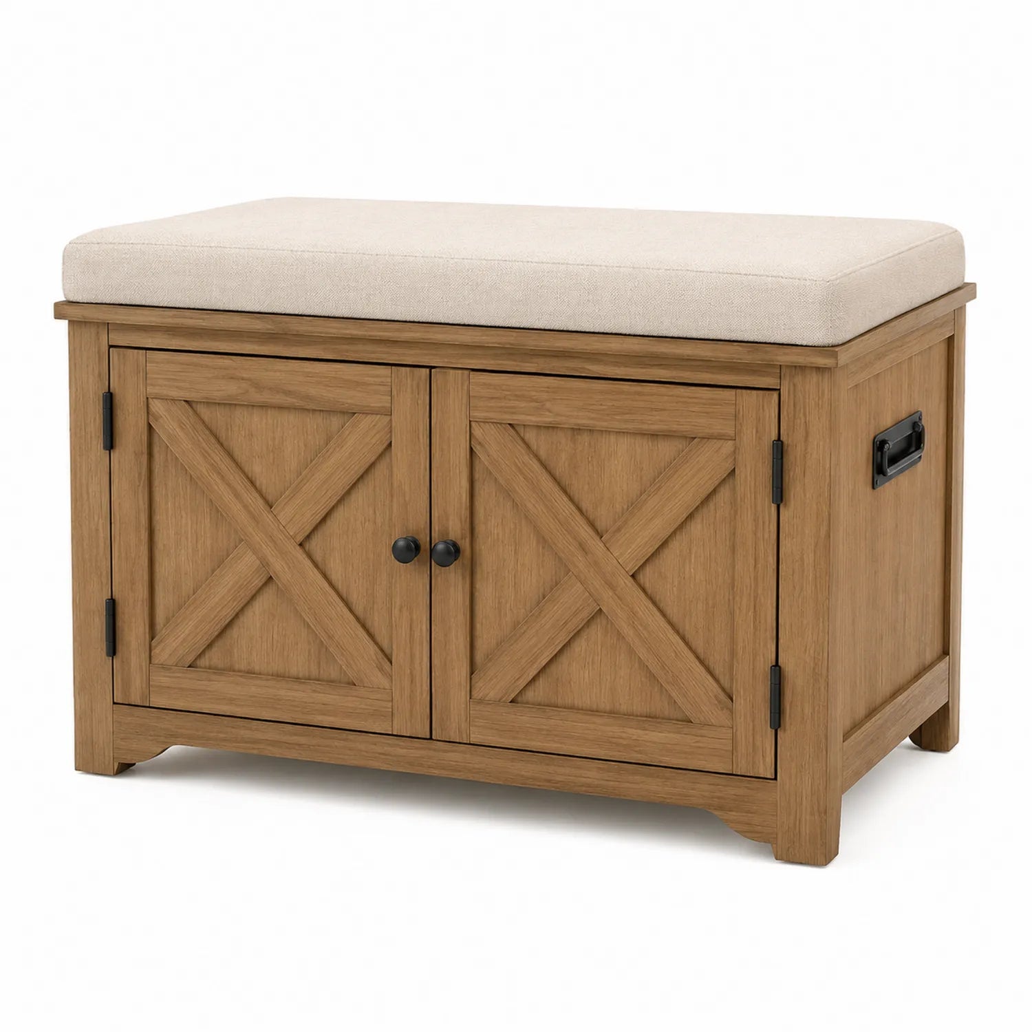 Panca contenitore in legno e tessuto beige