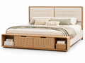 Letto matrimoniale in legno con testiera in tessuto e contenitore, 200x160 cm