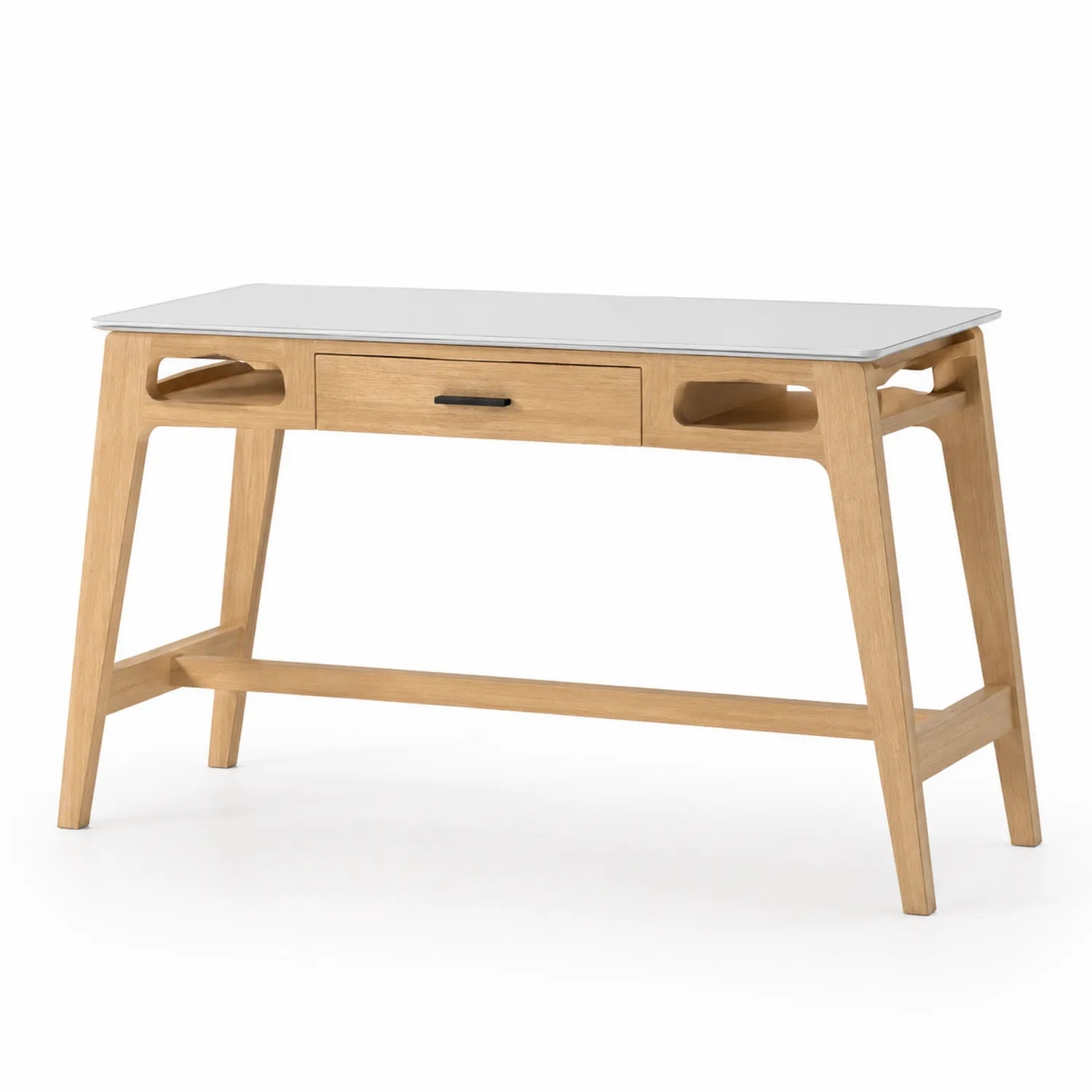 Scrivania in Legno di Quercia con Piano Bianco 120x60x75 cm