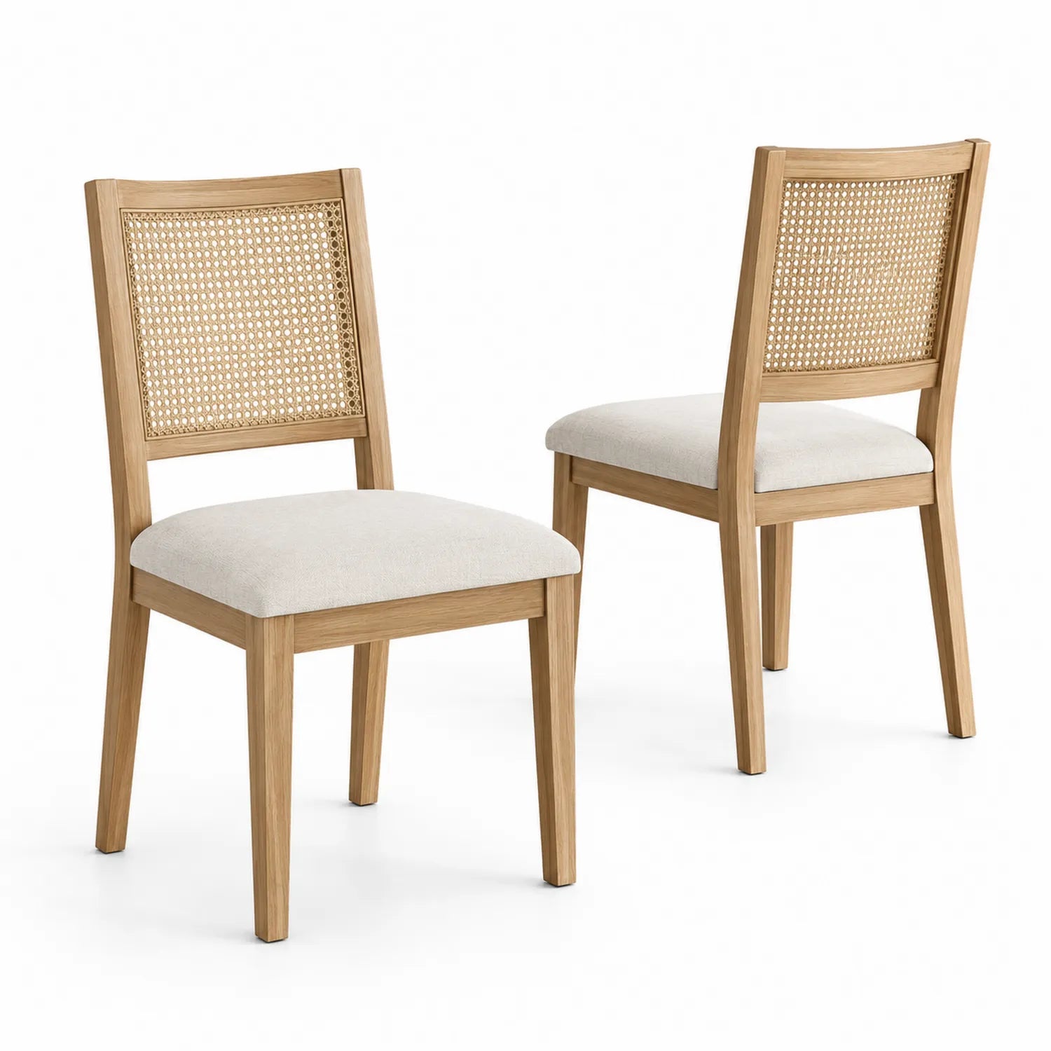 Set di 2 sedie in rovere e tessuto beige