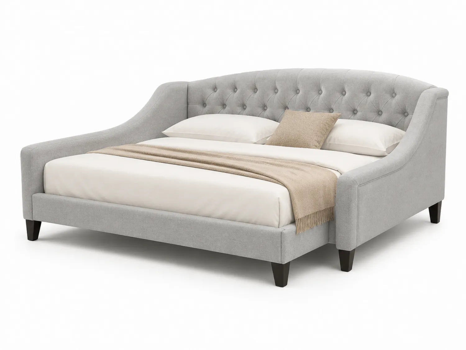 Letto imbottito in tessuto grigio con testiera capitonn¨¦ 160x200 cm