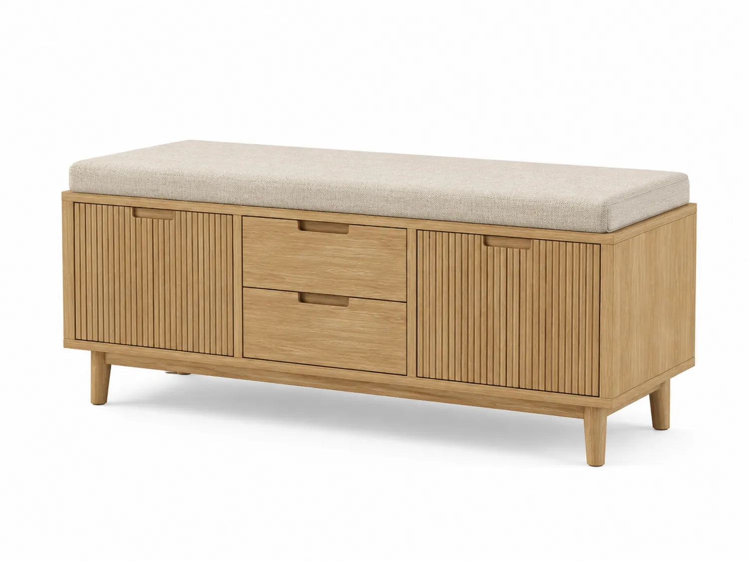 Panca Contenitore in Rovere con Cuscino in Poliestere Beige