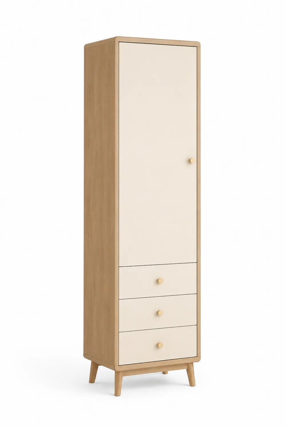 Armadio con cassetti in legno di quercia e MDF crema