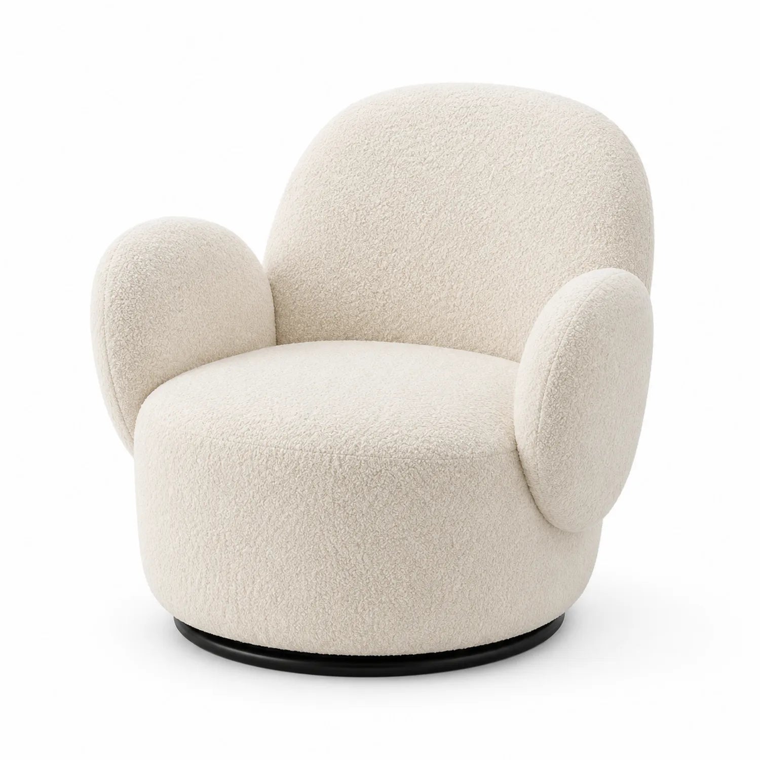 Poltrona in Tessuto Boucl¨¦ Crema con Base Girevole
