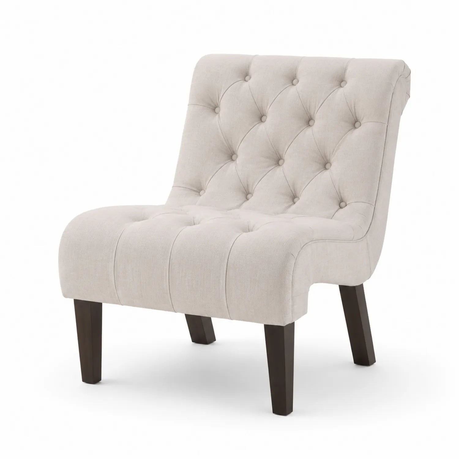 Sedia in tessuto beige con gambe in legno